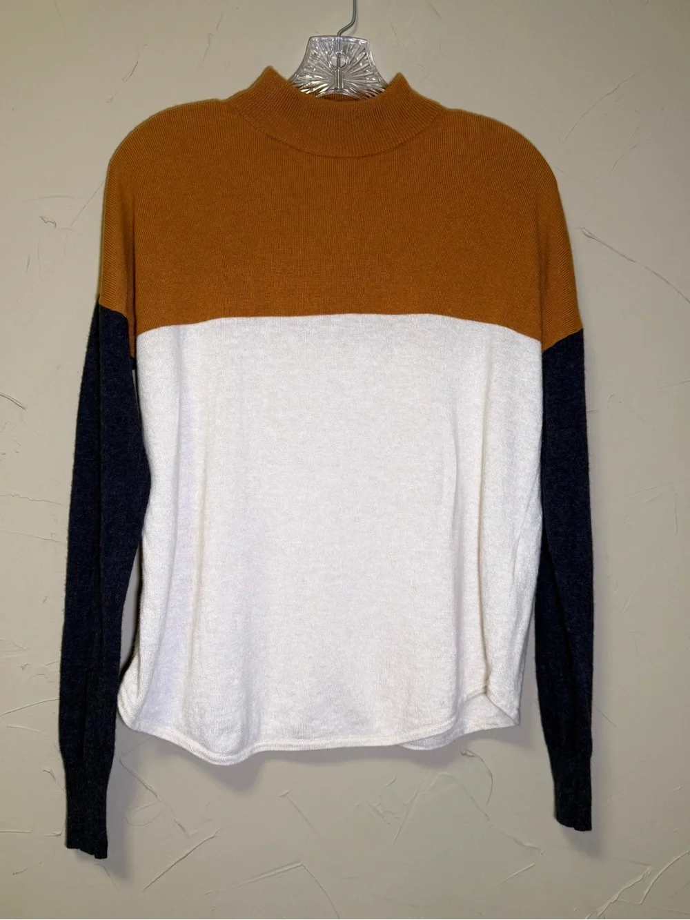 Madewell Colorblock Ashbury Mockneck Sweater Size Small Mustard Cream & Navy